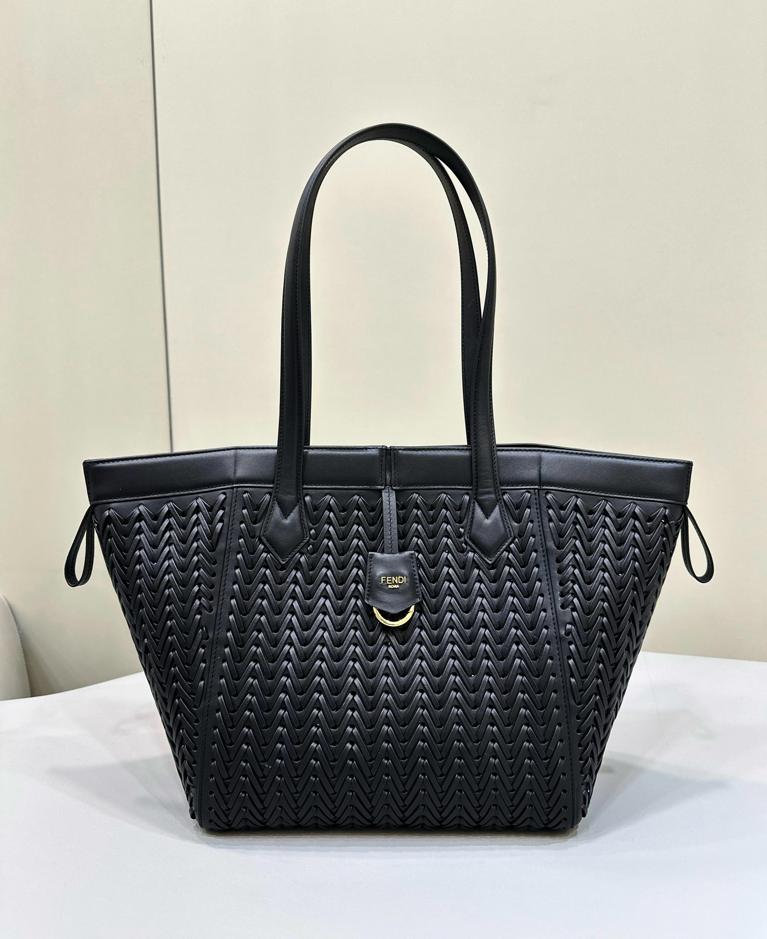 Fendi Medium Origami Bag Black Interlaced Leather Fendi Medium Origami Bag Black Interlaced Leather