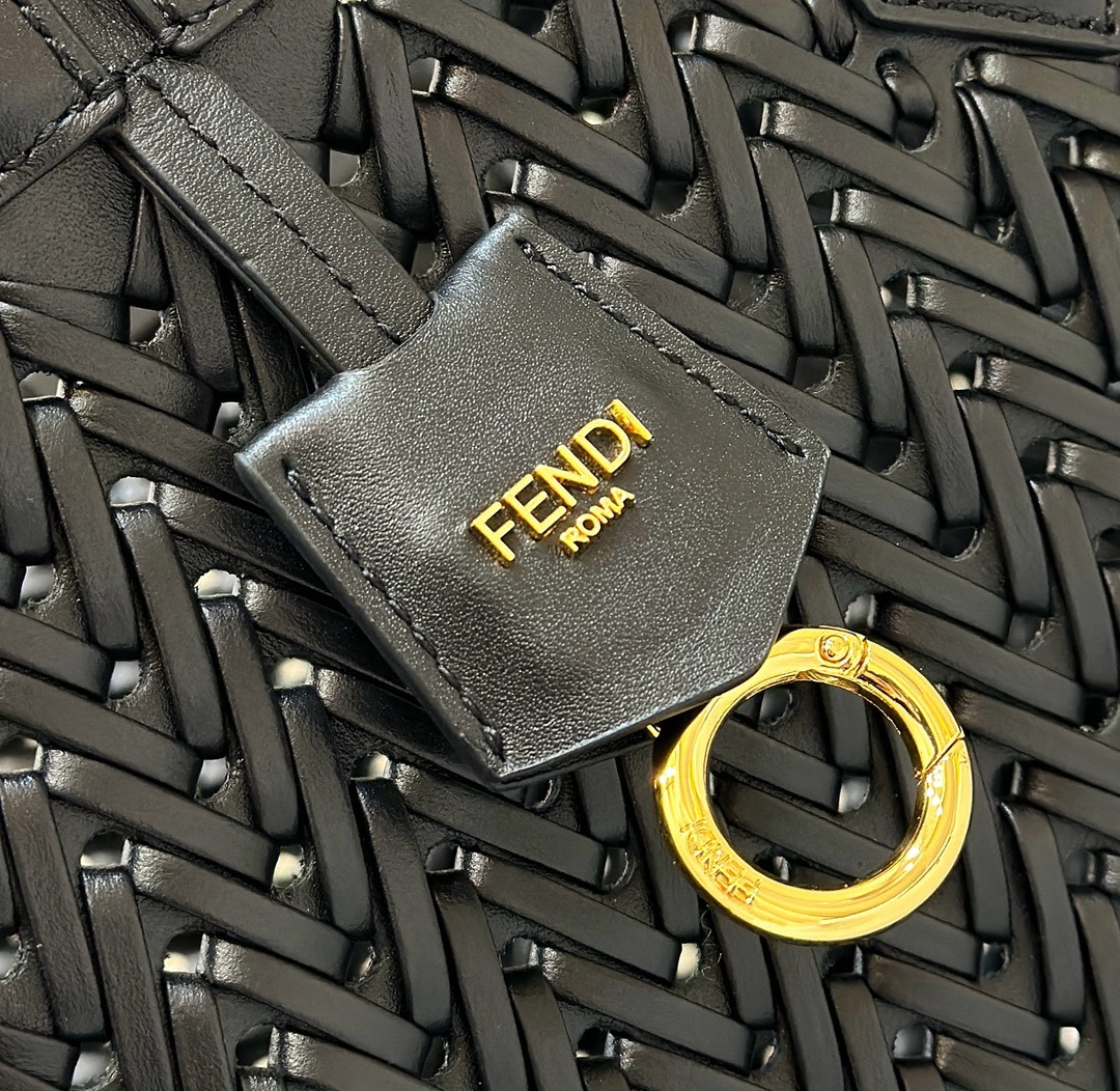 Fendi Medium Origami Bag Black Interlaced Leather Fendi Medium Origami Bag Black Interlaced Leather