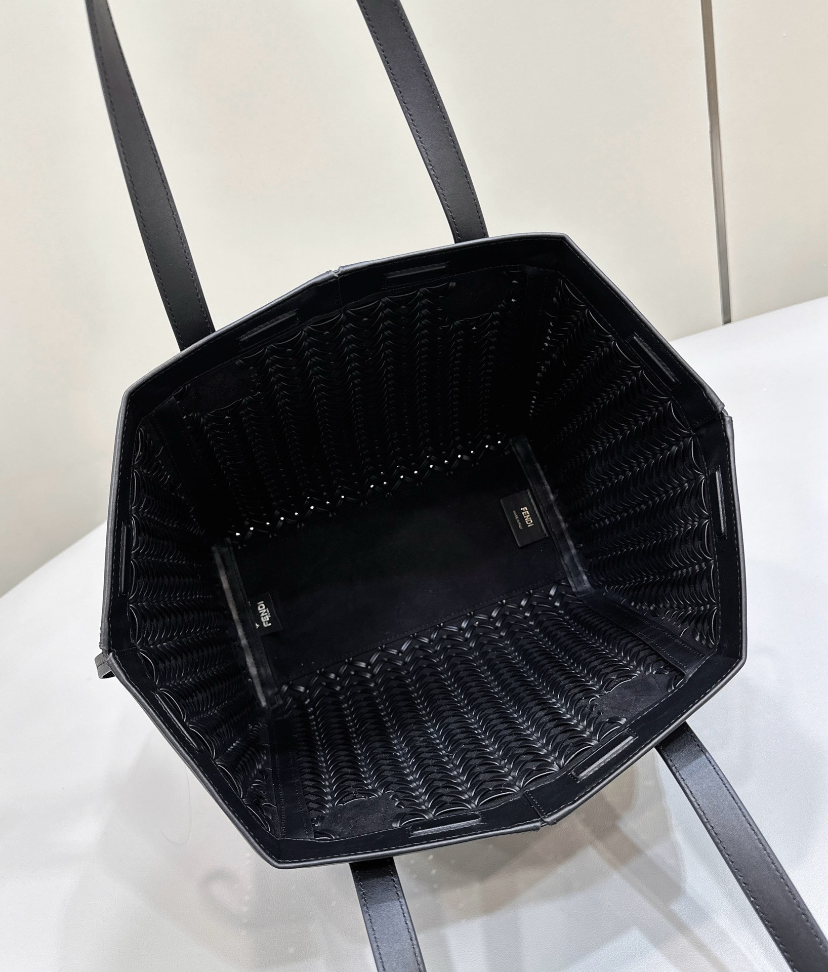 Fendi Medium Origami Bag Black Interlaced Leather Fendi Medium Origami Bag Black Interlaced Leather