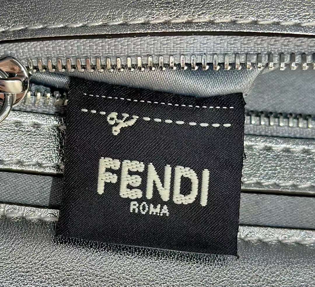 Fendi Baguette Silver Leather Bag With Crystal FF Motif Fendi Baguette Silver Leather Bag With Crystal FF Motif