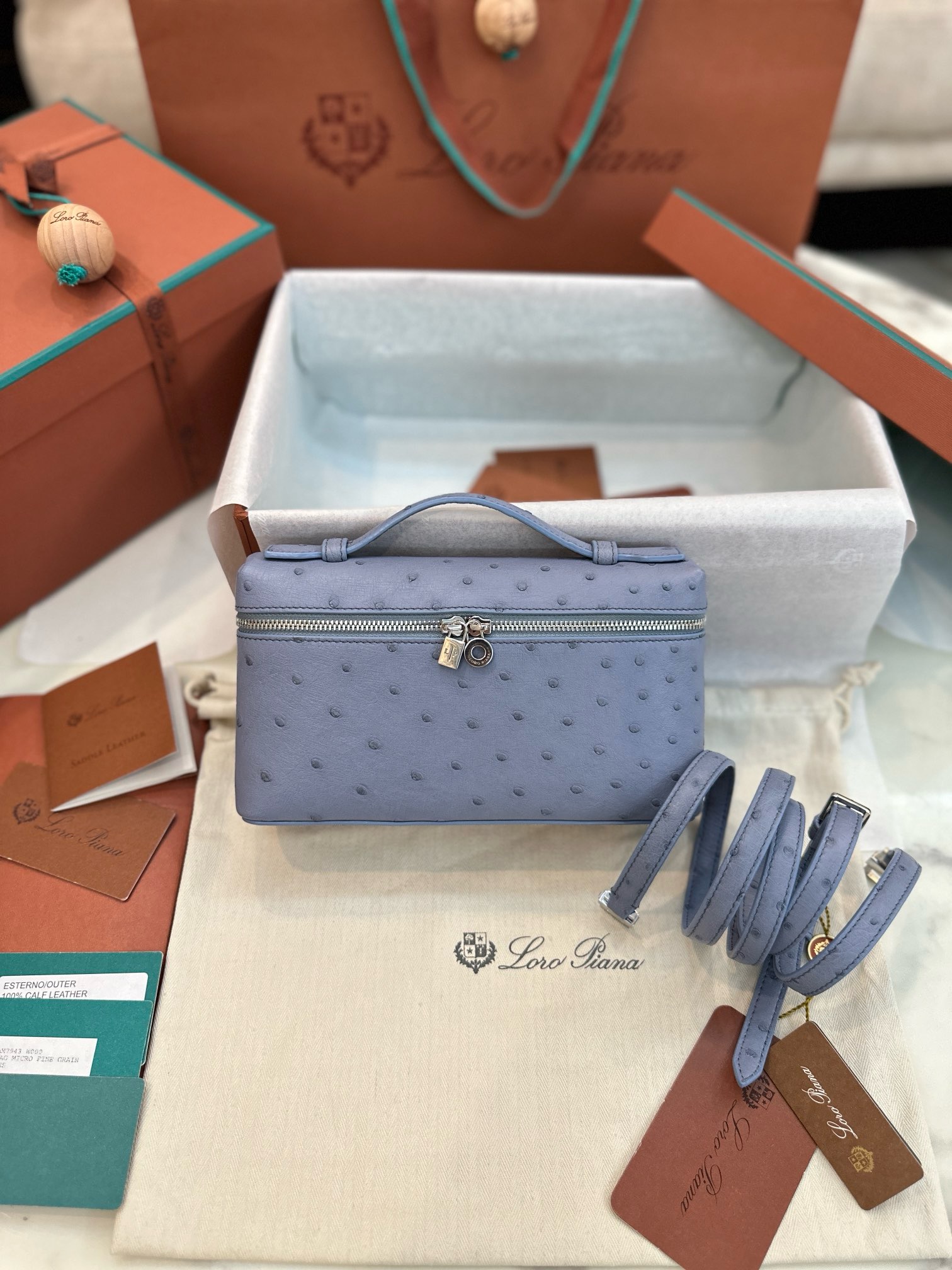 Loro Piana Extra Pocket L19 Pouch Ostrich