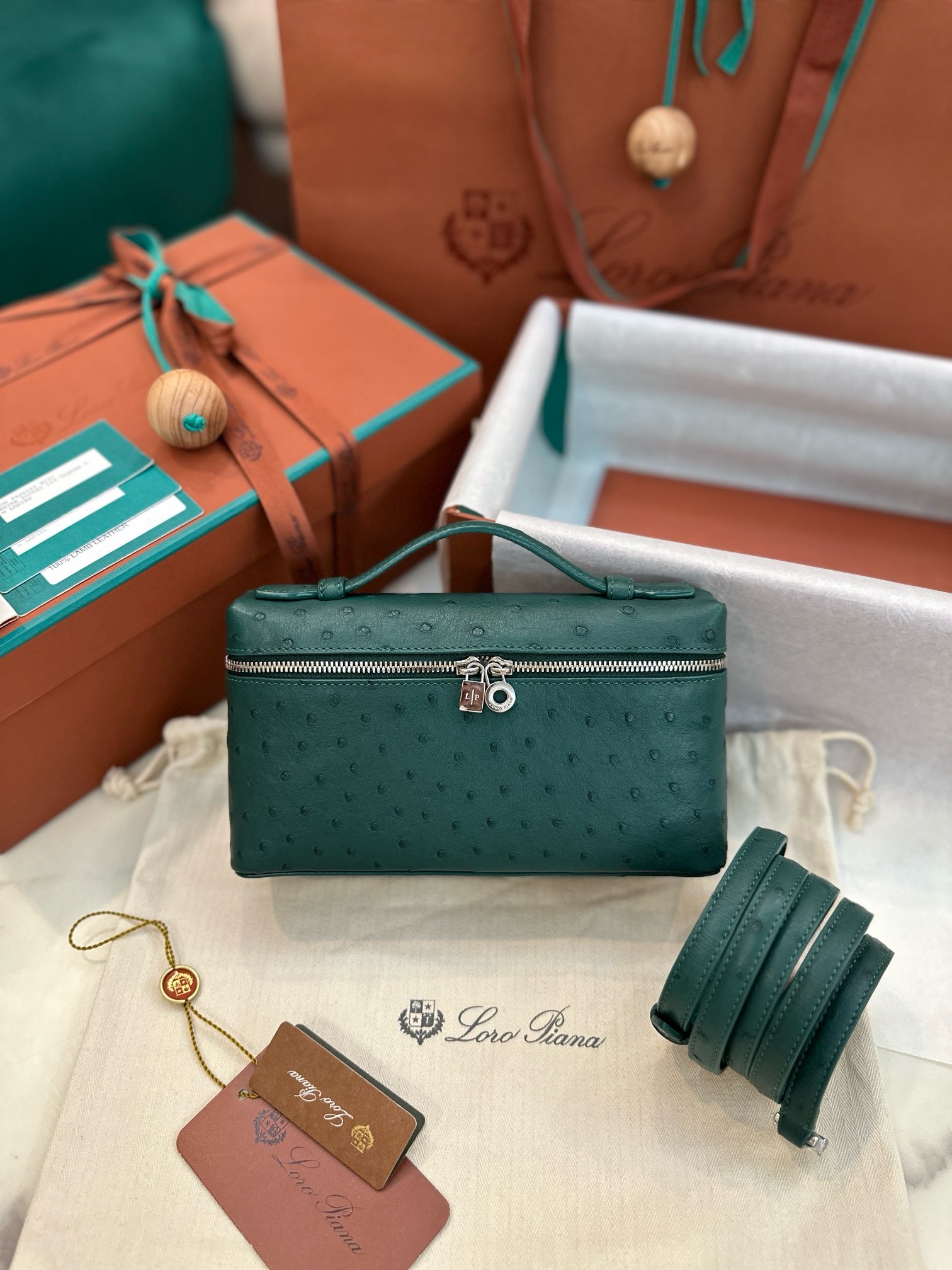 Loro Piana Extra Pocket L19 Pouch Ostrich