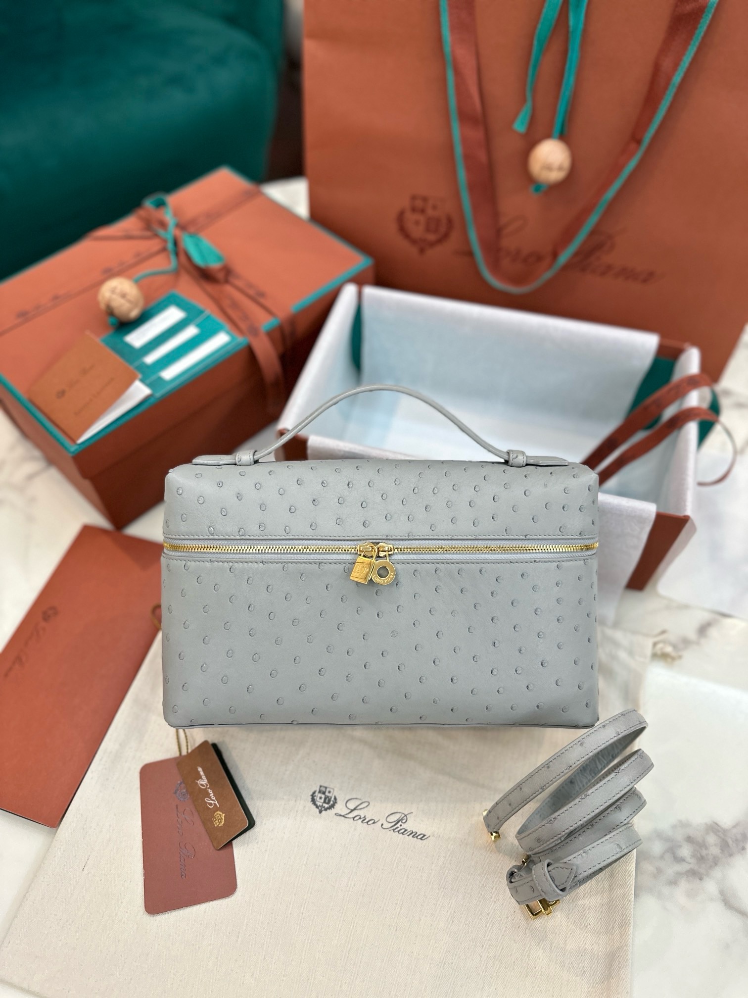 Loro Piana Extra Pocket L19 Pouch Ostrich