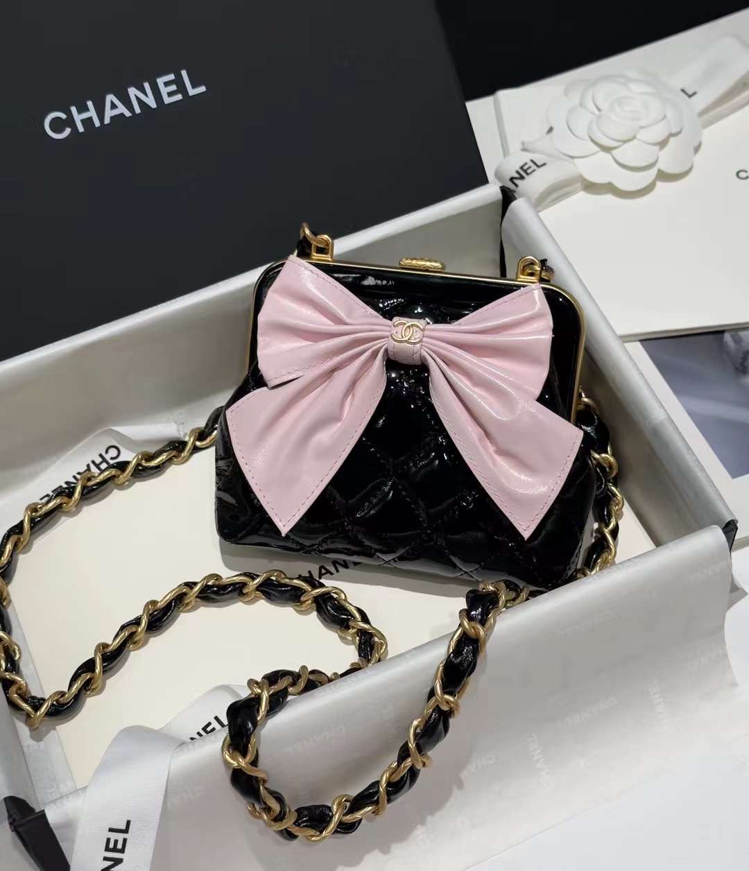 Chanel Bow Clutch With Chain