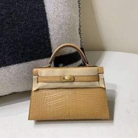 Hermès Kelly Mini 20 Matte Alligator Kraft GHW