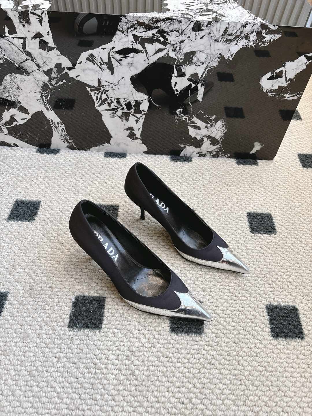 Prada Satin And Metallic Leather Pumps