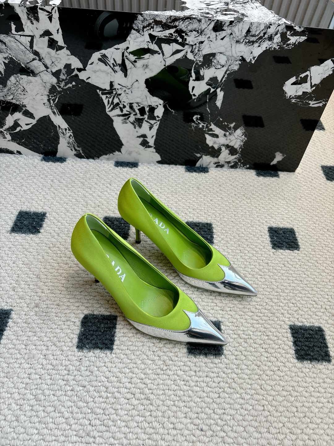 Prada Satin And Metallic Leather Pumps