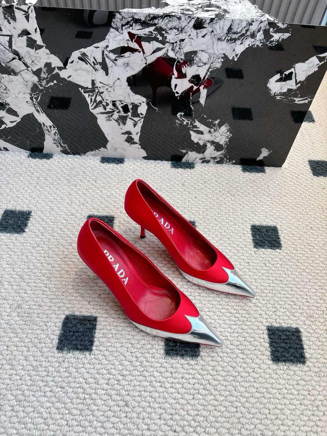 Prada Satin And Metallic Leather Pumps