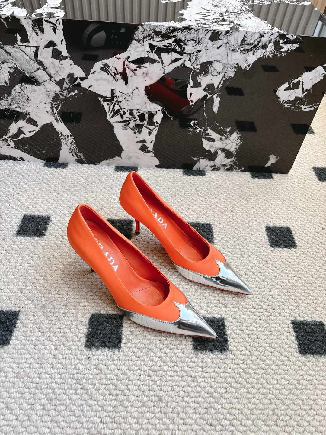 Prada Satin And Metallic Leather Pumps