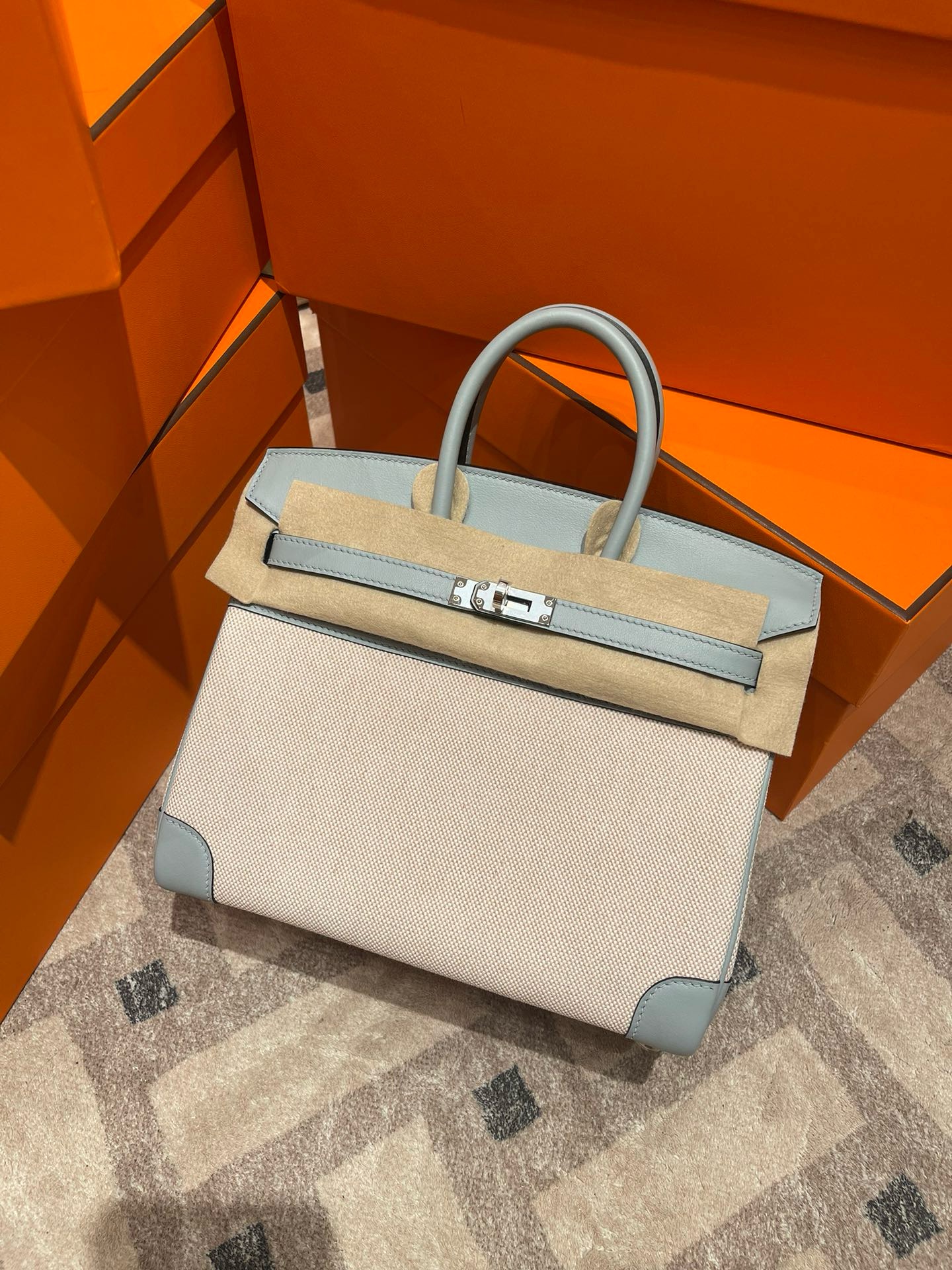 Celine Striped Couffin Panier Raffia Tote