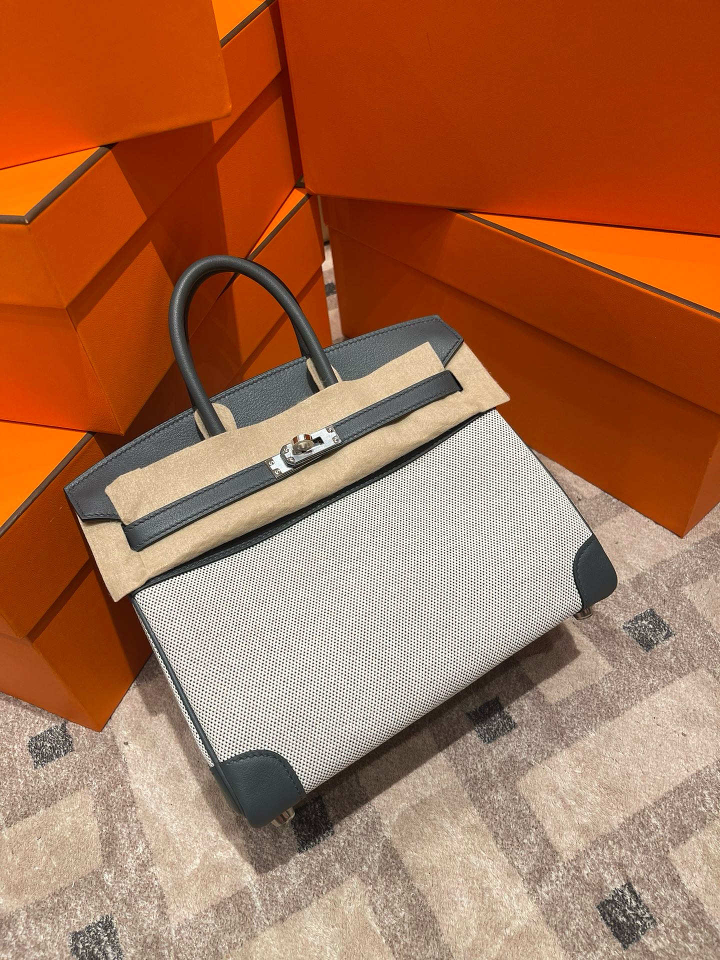 Celine Striped Couffin Panier Raffia Tote