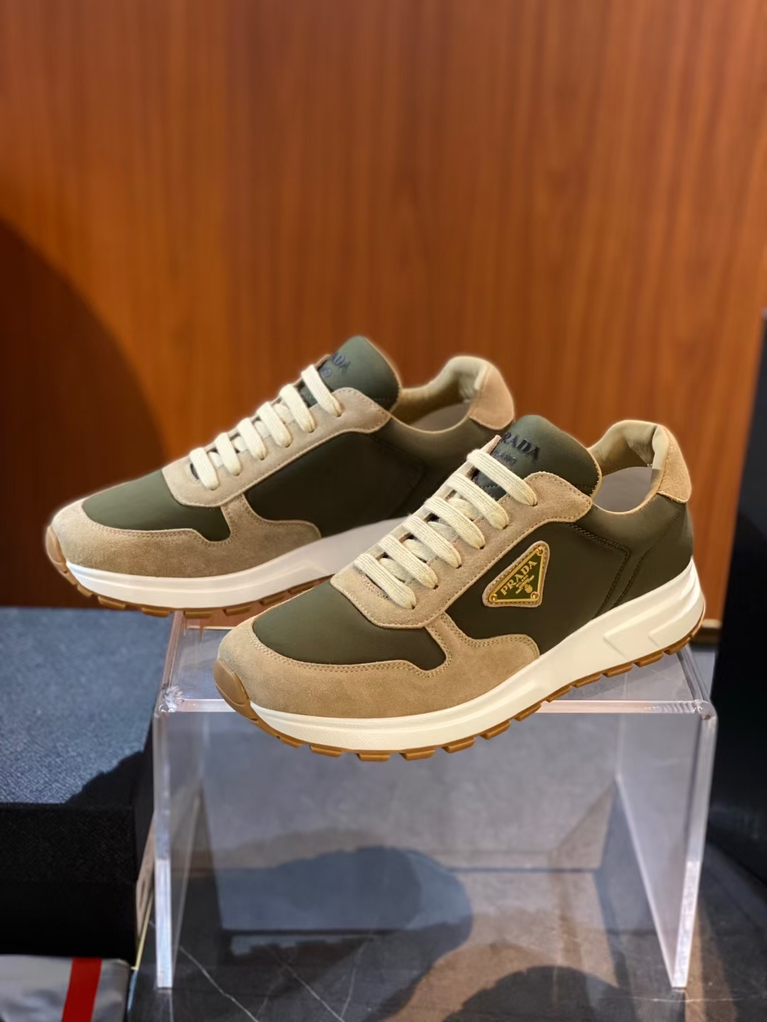 Prax 01 Re-Nylon and Leather Sneakers