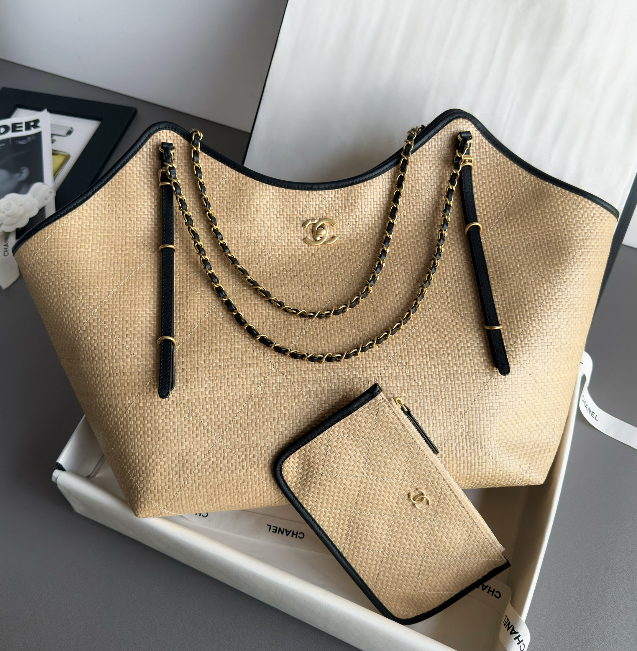 Chanel Raffia Maxi Shopping Bag