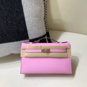 Hermès Kelly Pochette Swift Mauve Sylvestre GHW