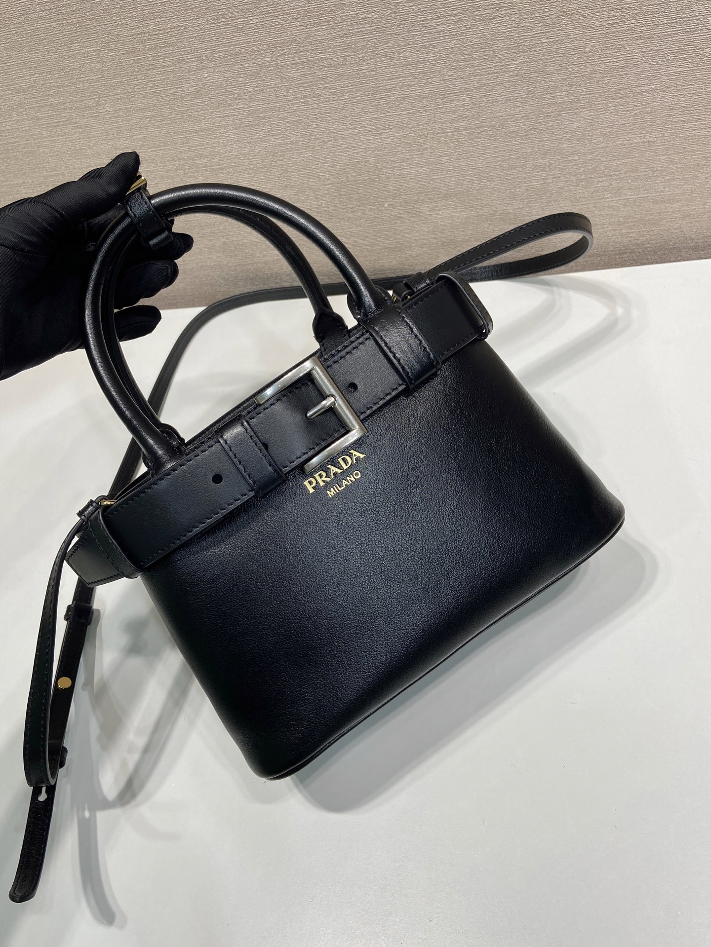 Prada Buckle Small Leather Bag with Belt