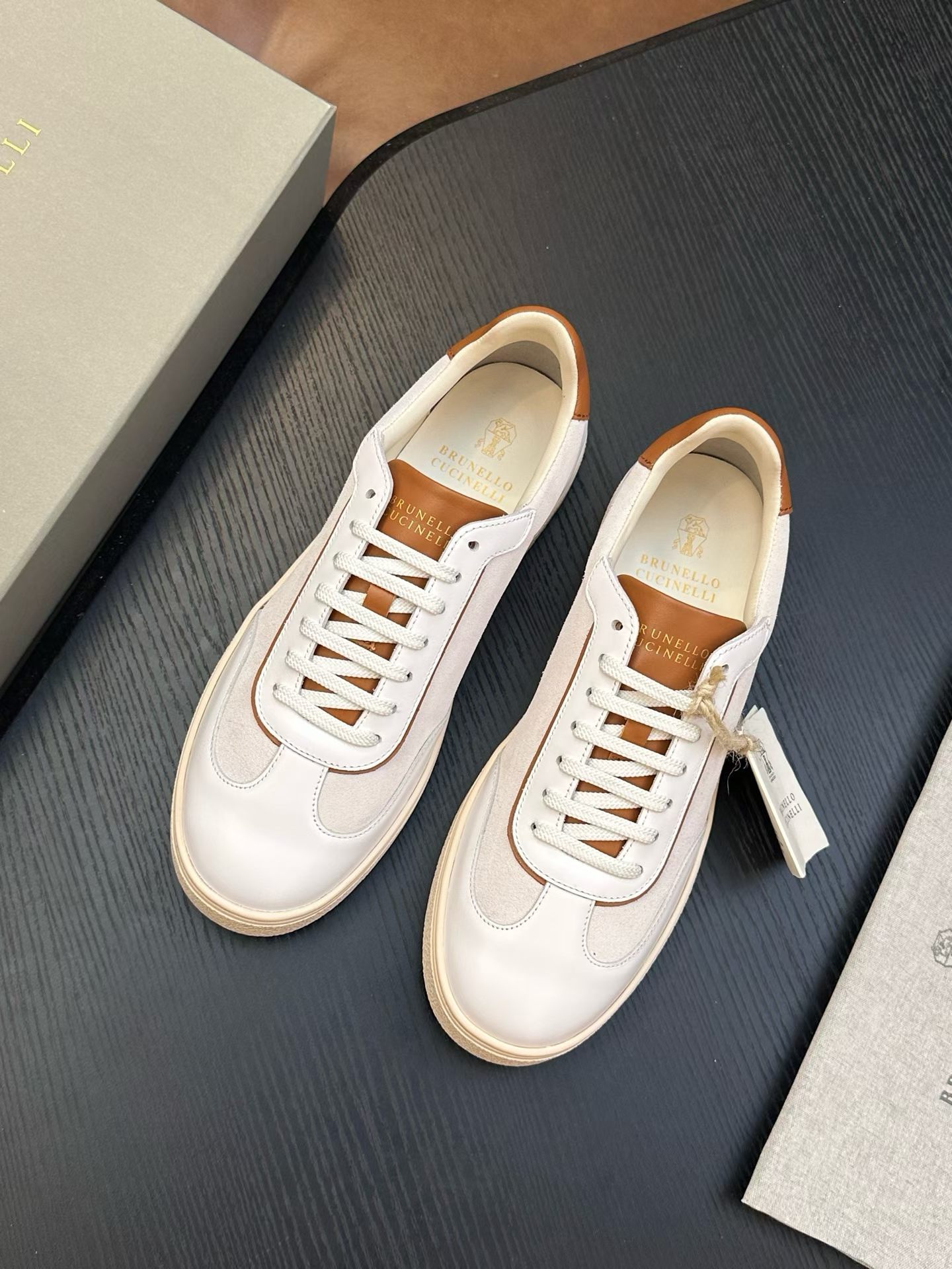 Brunello Cucinelli Suede and Polished Calfskin Sneakers