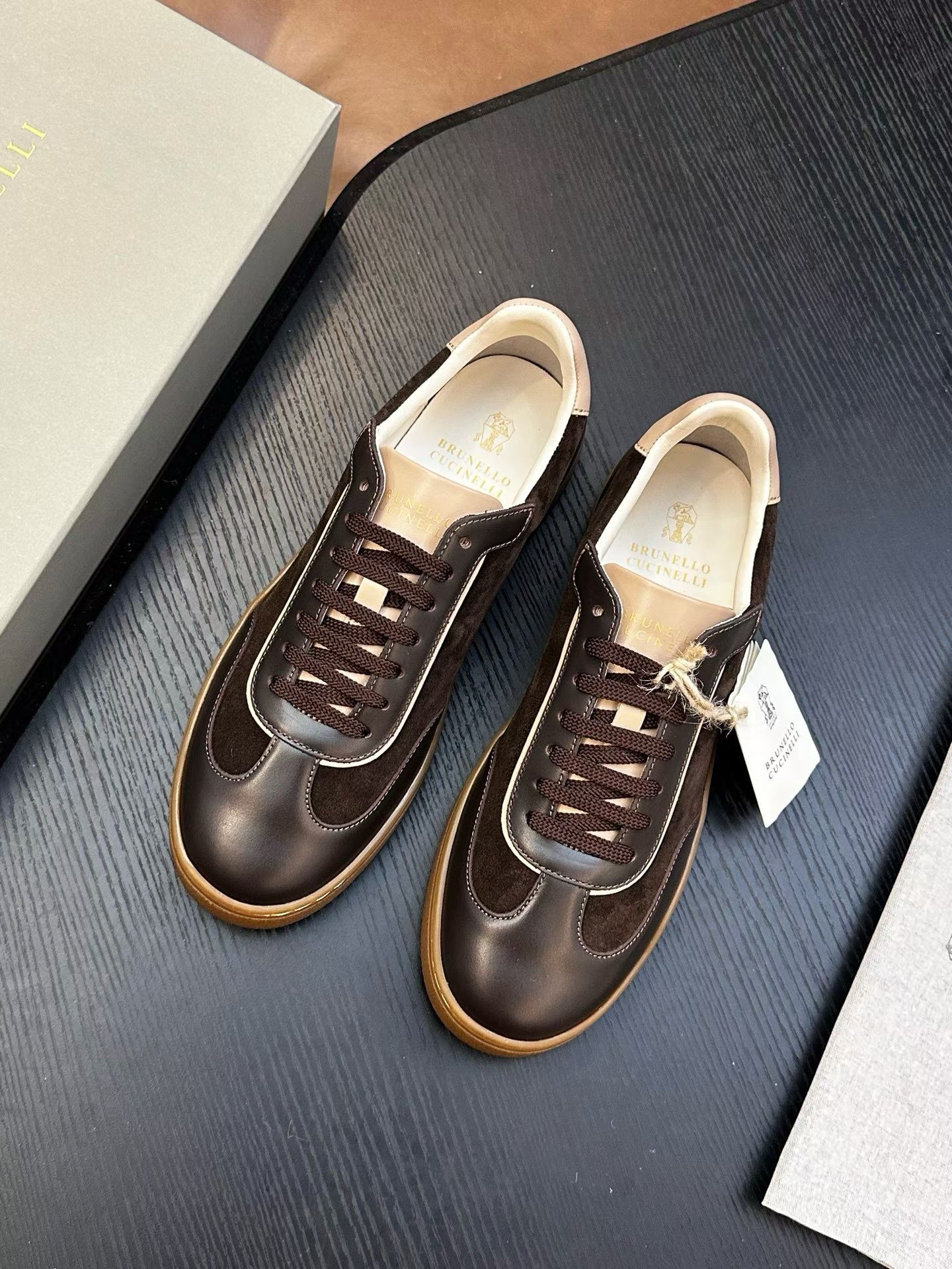 Brunello Cucinelli Suede and Polished Calfskin Sneakers