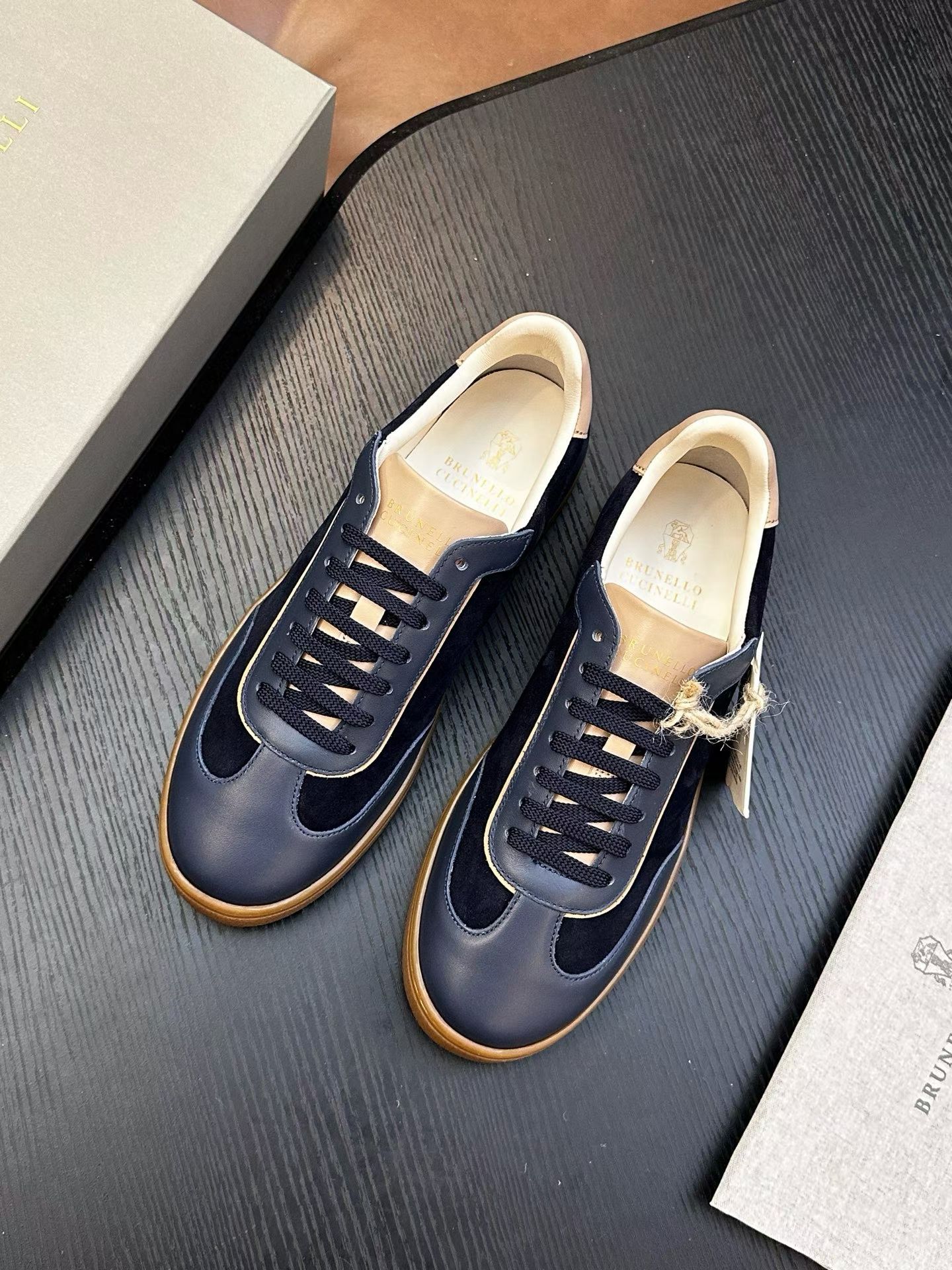 Brunello Cucinelli Suede and Polished Calfskin Sneakers
