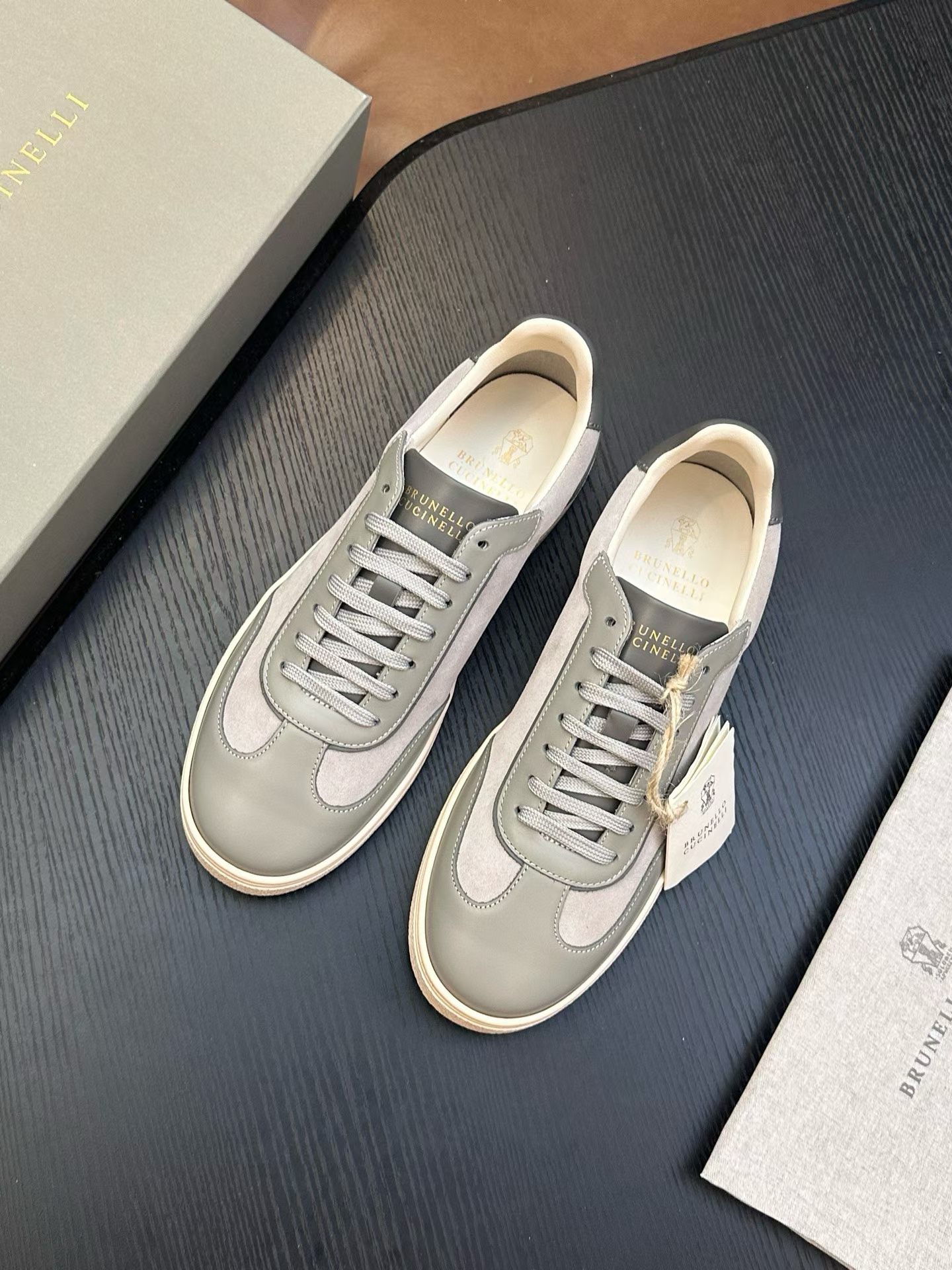 Brunello Cucinelli Suede and Polished Calfskin Sneakers
